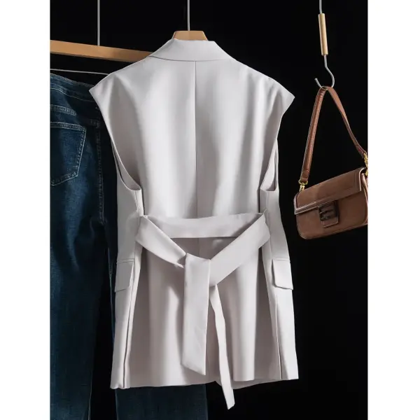 Sleeveless Blazer Vest with Belt / Cloudstone Grey / Free Size image 5