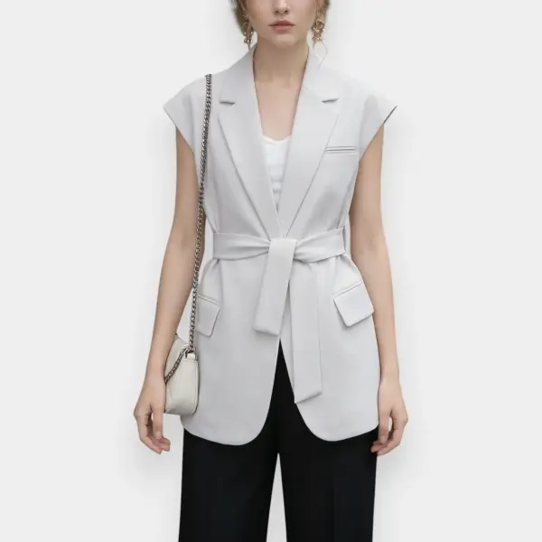 Sleeveless Blazer Vest with Belt / Cloudstone Grey / Free Size image 0