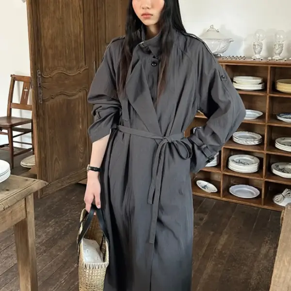 Mid‑Length Korean Loose Lapel Trench Coat image 2