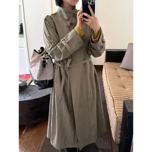 Mid‑Length Korean Loose Lapel Trench Coat image 3