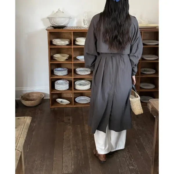 Mid‑Length Korean Loose Lapel Trench Coat image 4