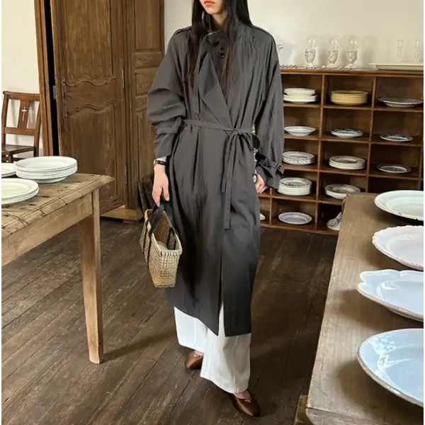 Mid‑Length Korean Loose Lapel Trench Coat image 0