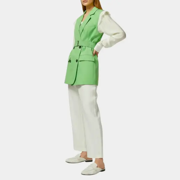 Blazer Jacket with Contrasting Sleeves and Belt image 1