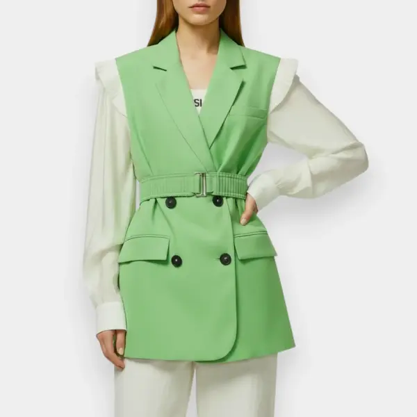 Blazer Jacket with Contrasting Sleeves and Belt image 2