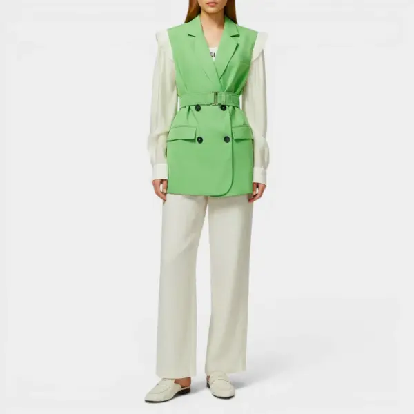 Blazer Jacket with Contrasting Sleeves and Belt image 3
