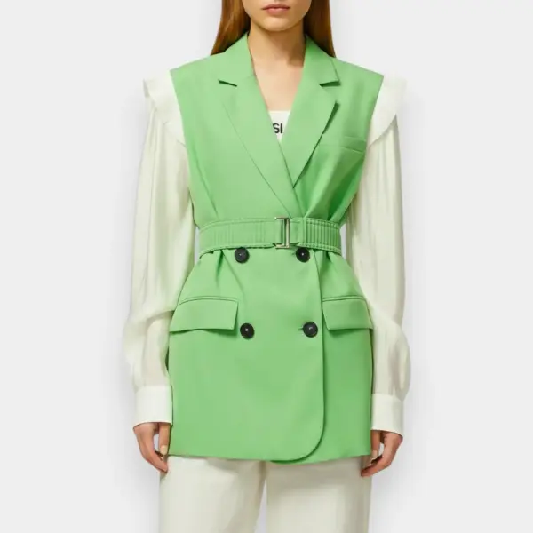 Blazer Jacket with Contrasting Sleeves and Belt image 0