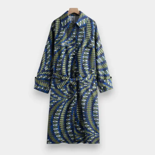 Patterned Trench Coat with Belt / Sapphire Blue / Free Size image 0