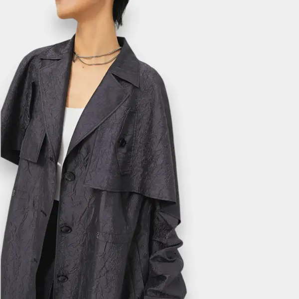 Jacquard Texture Trench Coat with Belt / Charcoal Jacquard / Free Size image 5