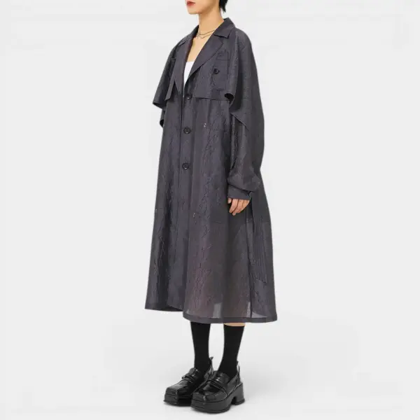 Jacquard Texture Trench Coat with Belt / Charcoal Jacquard / Free Size image 3