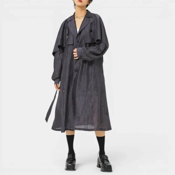 Jacquard Texture Trench Coat with Belt / Charcoal Jacquard / Free Size image 0