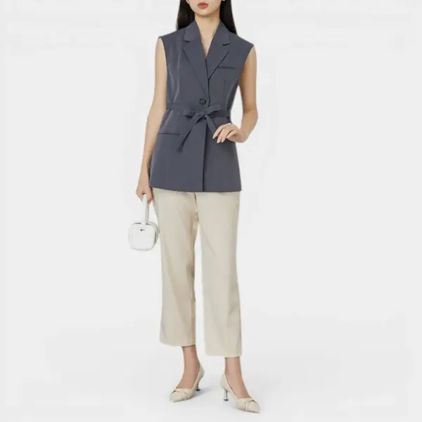 French Design Retro Waist‑Slimming Vest with Belt and Open Back image 1