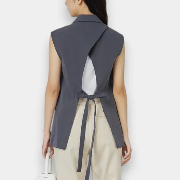 French Design Retro Waist‑Slimming Vest with Belt and Open Back image 2