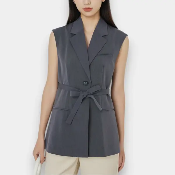 French Design Retro Waist‑Slimming Vest with Belt and Open Back image 0