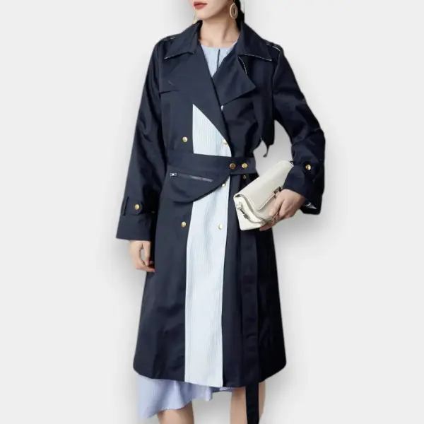 Navy Pinstripe Contrast Trench Coat image 1