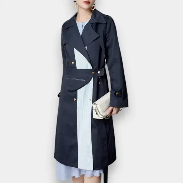 Navy Pinstripe Contrast Trench Coat image 3