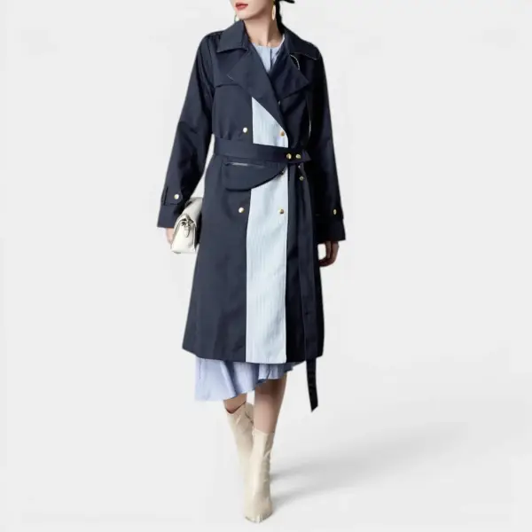 Navy Pinstripe Contrast Trench Coat image 0