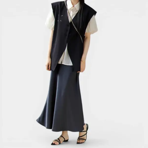 Korean Design Oversized Vest with Raw Edges / Midnight Black / Free Size image 1