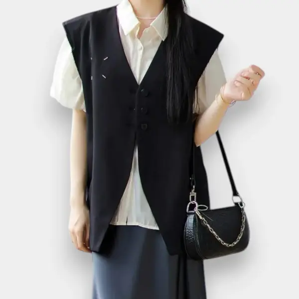 Korean Design Oversized Vest with Raw Edges / Midnight Black / Free Size image 2