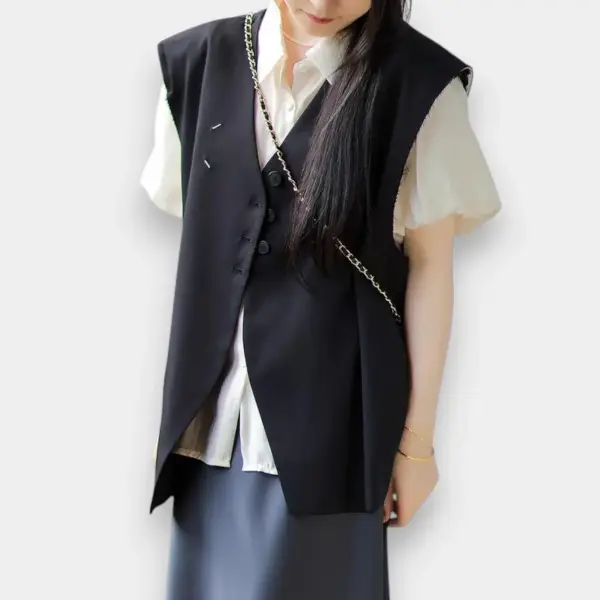Korean Design Oversized Vest with Raw Edges / Midnight Black / Free Size image 4