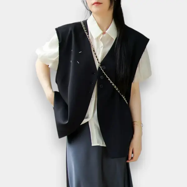 Korean Design Oversized Vest with Raw Edges / Midnight Black / Free Size image 0