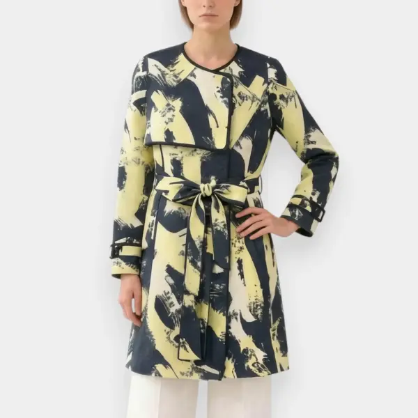 Crew Neck Hidden Button Gradient Printed Trench Coat Jacket image 2