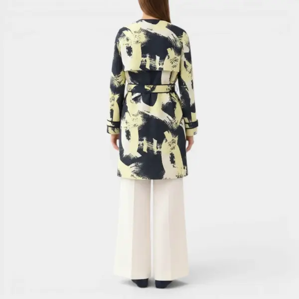 Crew Neck Hidden Button Gradient Printed Trench Coat Jacket image 4