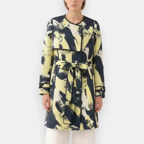 Crew Neck Hidden Button Gradient Printed Trench Coat Jacket image 0