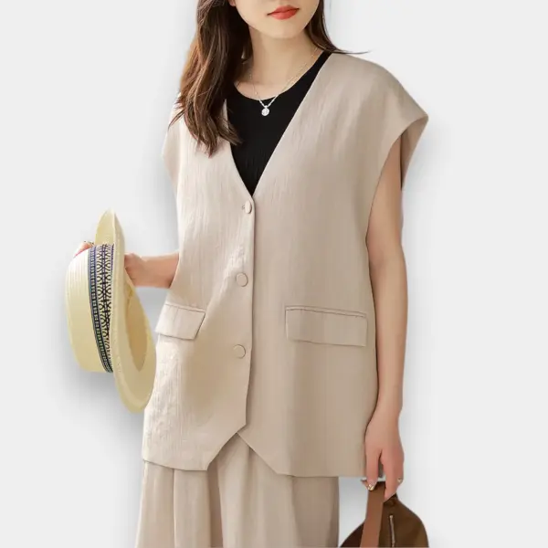 Tencel Linen Sleeveless Vest / Desert Linen / Free Size image 2