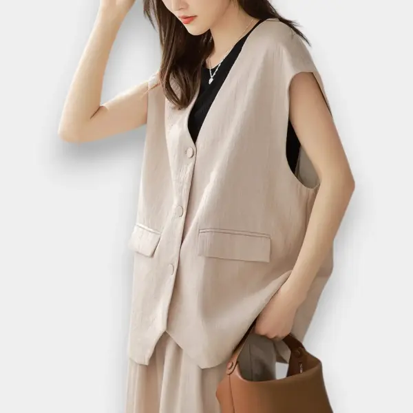 Tencel Linen Sleeveless Vest / Desert Linen / Free Size image 3