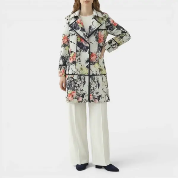 Mid‑Length Floral Printed Tencel Trench Coat image 1