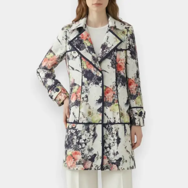 Mid‑Length Floral Printed Tencel Trench Coat image 2
