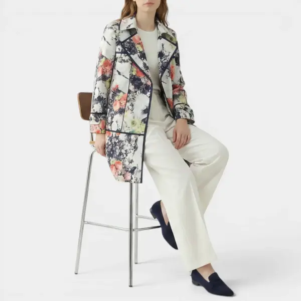 Mid‑Length Floral Printed Tencel Trench Coat image 4