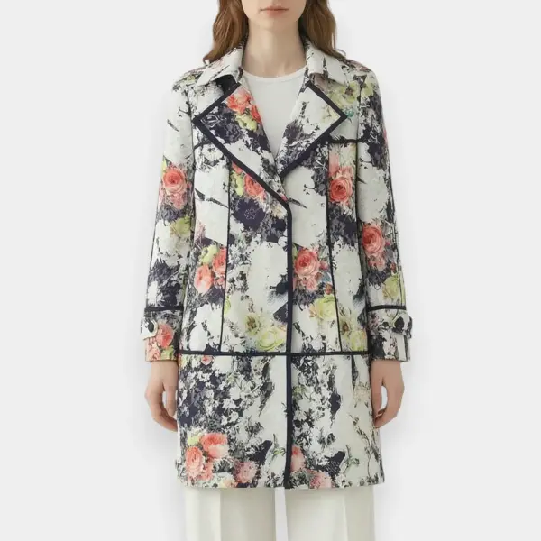 Mid‑Length Floral Printed Tencel Trench Coat image 0