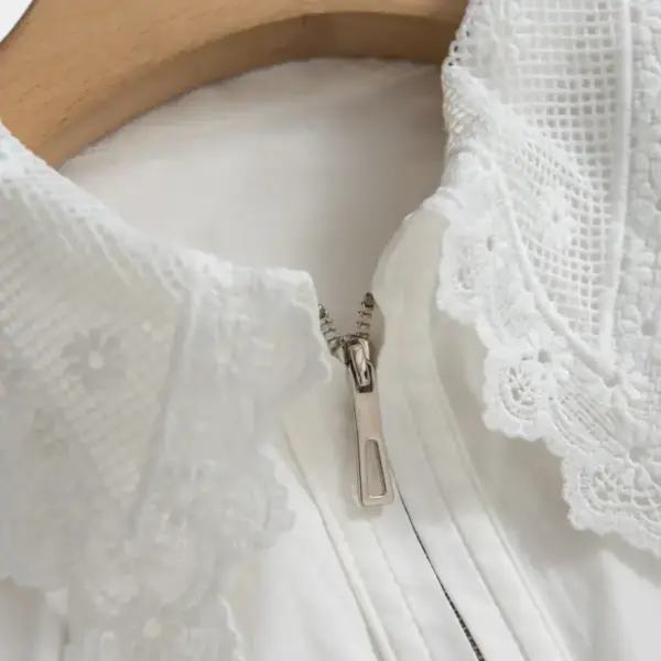 French Vintage Lace Lapel Cotton Shirt / Pure White / Free Size image 7