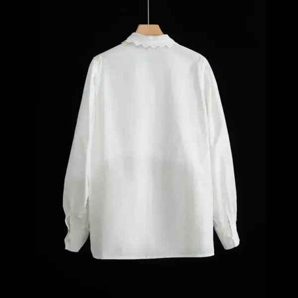 French Vintage Lace Lapel Cotton Shirt / Pure White / Free Size image 6