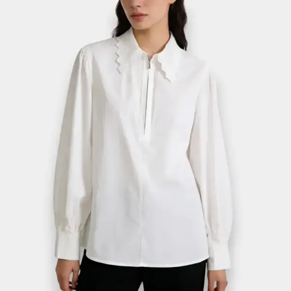 French Vintage Lace Lapel Cotton Shirt / Pure White / Free Size image 0