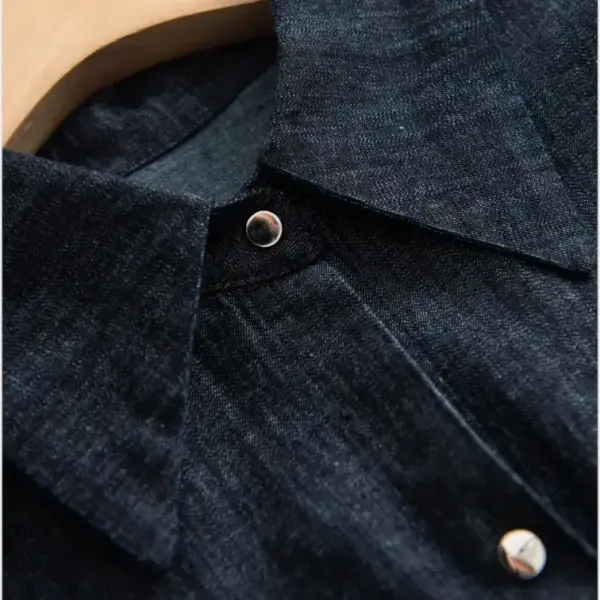 Korean Cotton Denim Lantern Sleeve Shirt / Denim Navy / Free Size image 7
