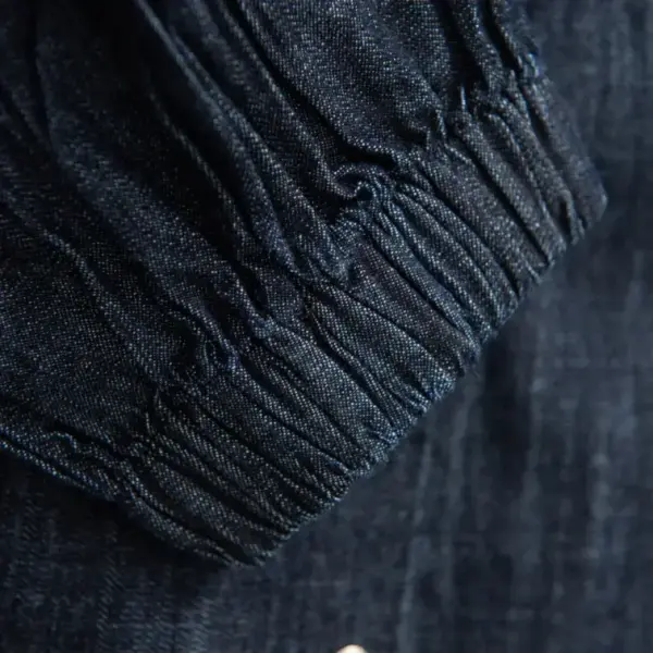 Korean Cotton Denim Lantern Sleeve Shirt / Denim Navy / Free Size image 8