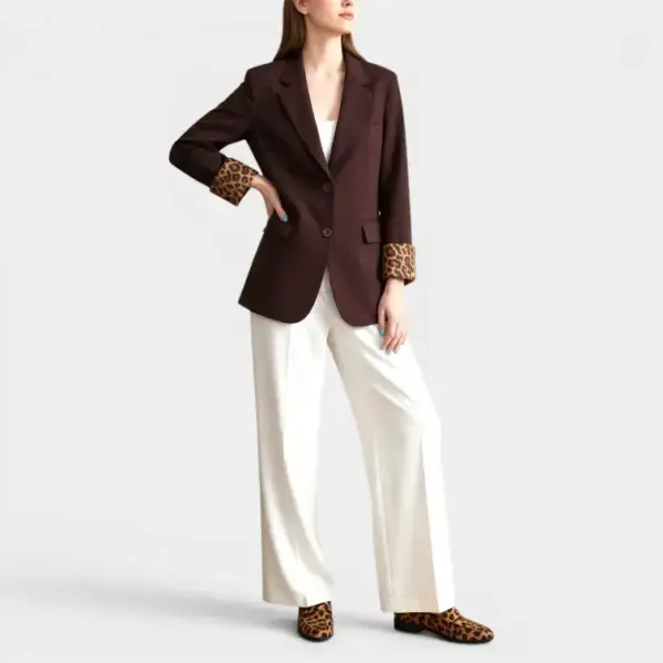 Structured Maroon Blazer with Leopard Cuff Detail image 1