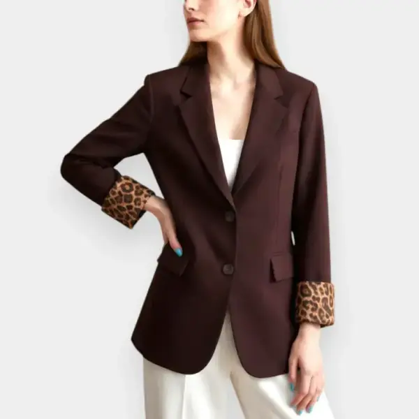Structured Maroon Blazer with Leopard Cuff Detail image 2