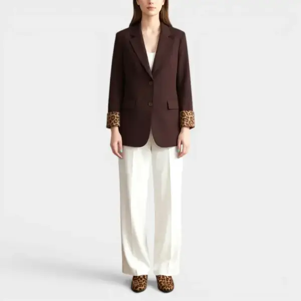Structured Maroon Blazer with Leopard Cuff Detail image 3