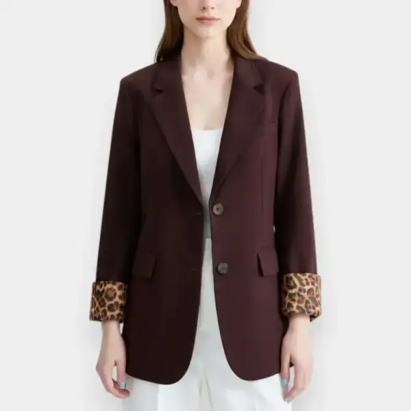Structured Maroon Blazer with Leopard Cuff Detail image 0