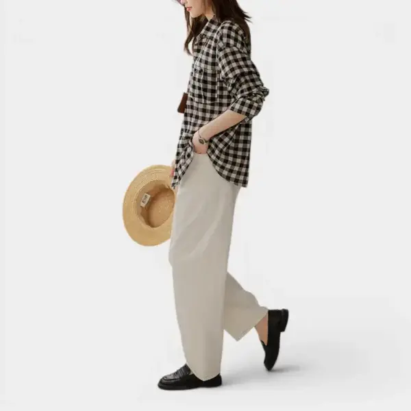 Checkerboard Cotton Casual Loose Shirt / Black Plaid / Free Size image 1