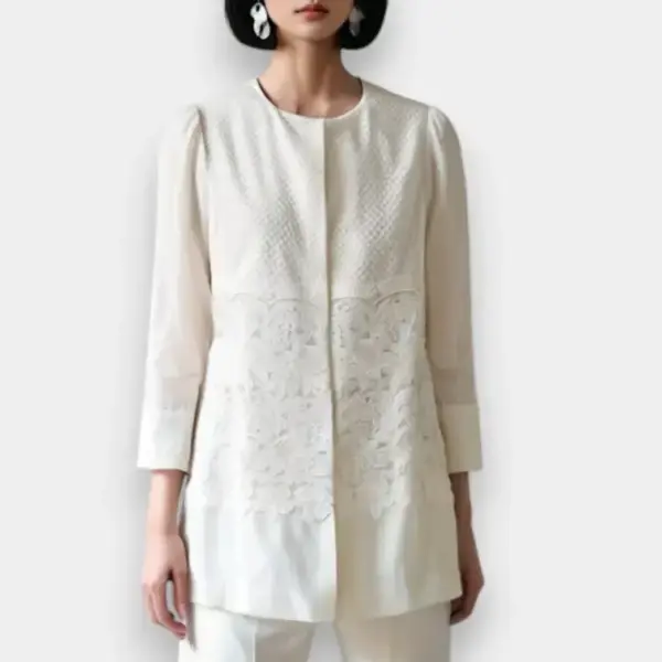 Slim Fit Crochet Lace Tencel‑Linen Shirt image 0