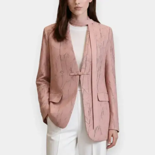 Stone‑Texture One‑Button Blazer with Belt image 2
