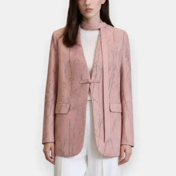 Stone‑Texture One‑Button Blazer with Belt image 0