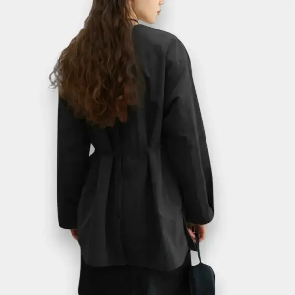Korean Design Loose Shirt with Belt and Back Button Closure / Midnight Black / Free Size image 1