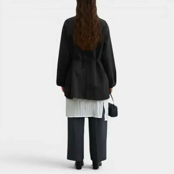 Korean Design Loose Shirt with Belt and Back Button Closure / Midnight Black / Free Size image 3
