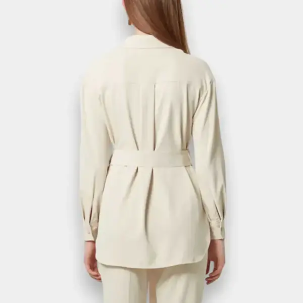 Asymmetric Button Placket Belted Long‑Sleeved Shirt image 3