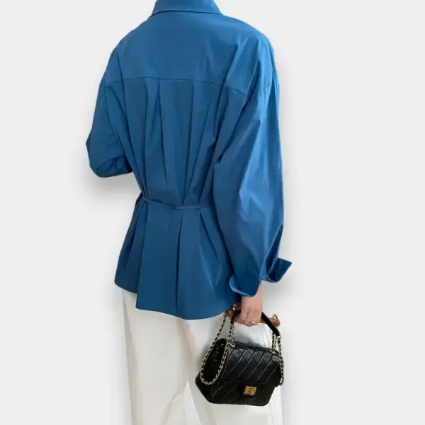 French Pointed Collar Waist Drawstring Cotton‑Blend Shirt image 4